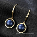 S925 Silver Circle Simple Fashion Black Freshwater Pearl Stud Earrings